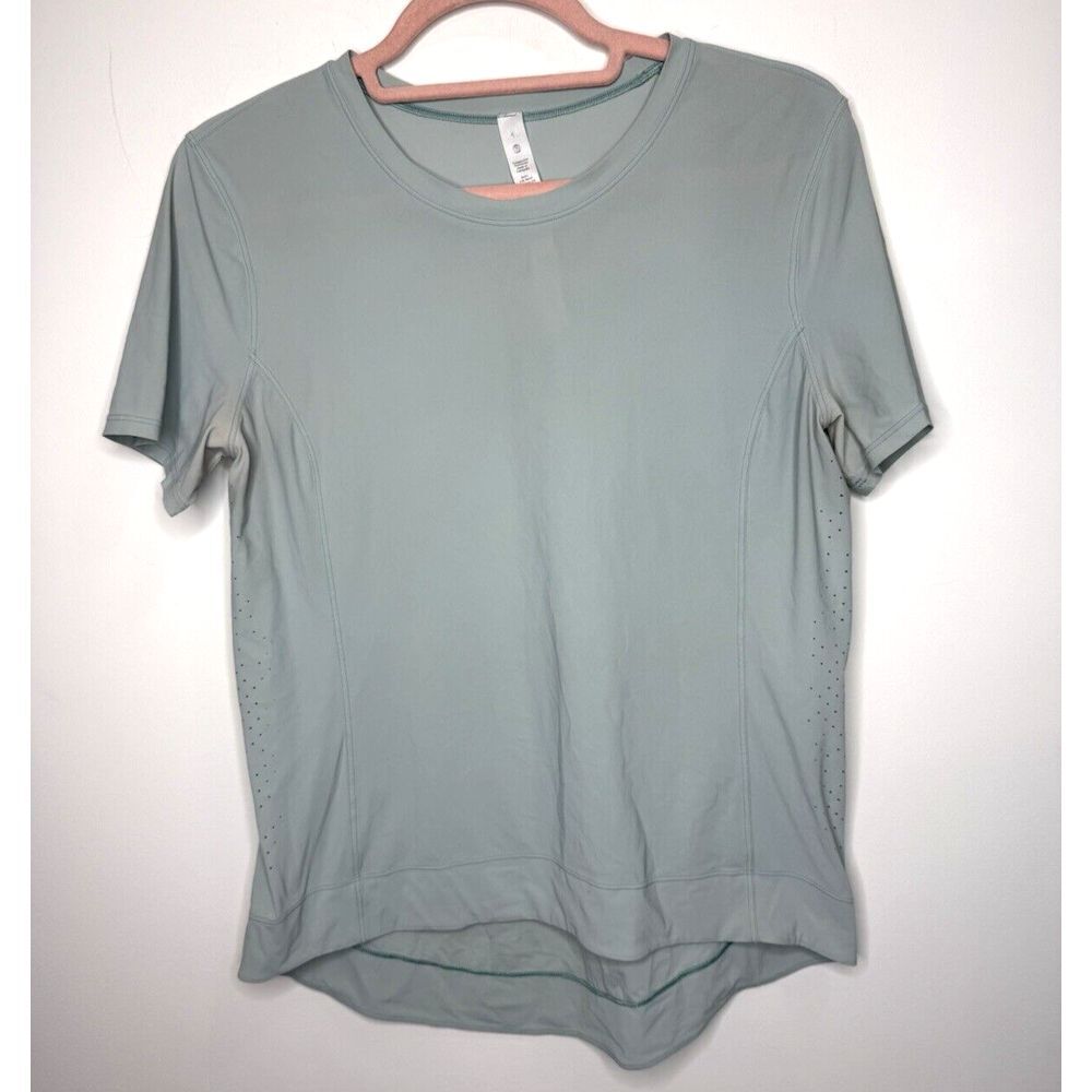 Lululemon Top Womens 4 Green Crew Neck Mesh Vent Running Stretch Yoga Athleisure